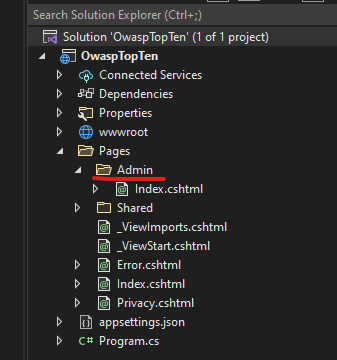 Admin folder under Pages