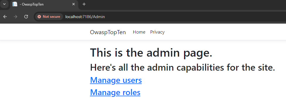 Unauthorized access to the Admin page