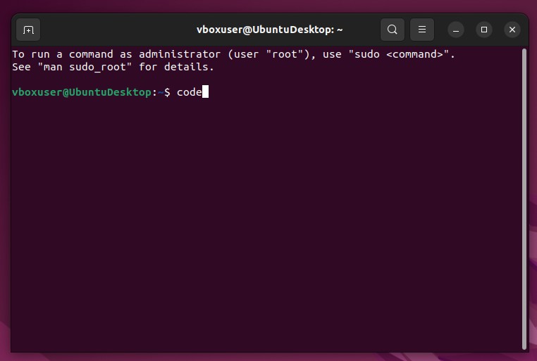 Enter the code Command to open VS Code From Terminal