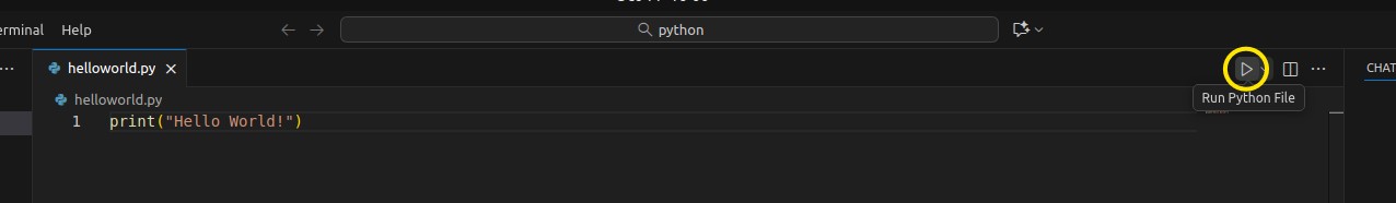 Run Python File button. Arrow button in upper right-hand corner